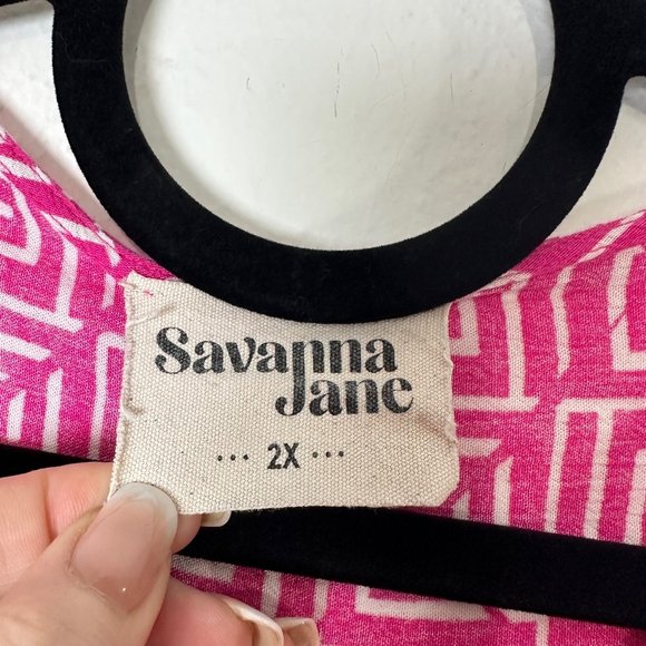 Savanna Jane Embroidered Mini Shift Dress 2X Pink Flutter Sleeve Boho Peasant - Picture 3 of 10